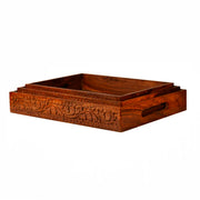 Wooden Tray Set of 3 Carving