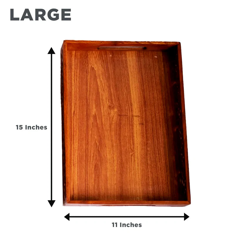 Wooden Tray Set of 3 Carving