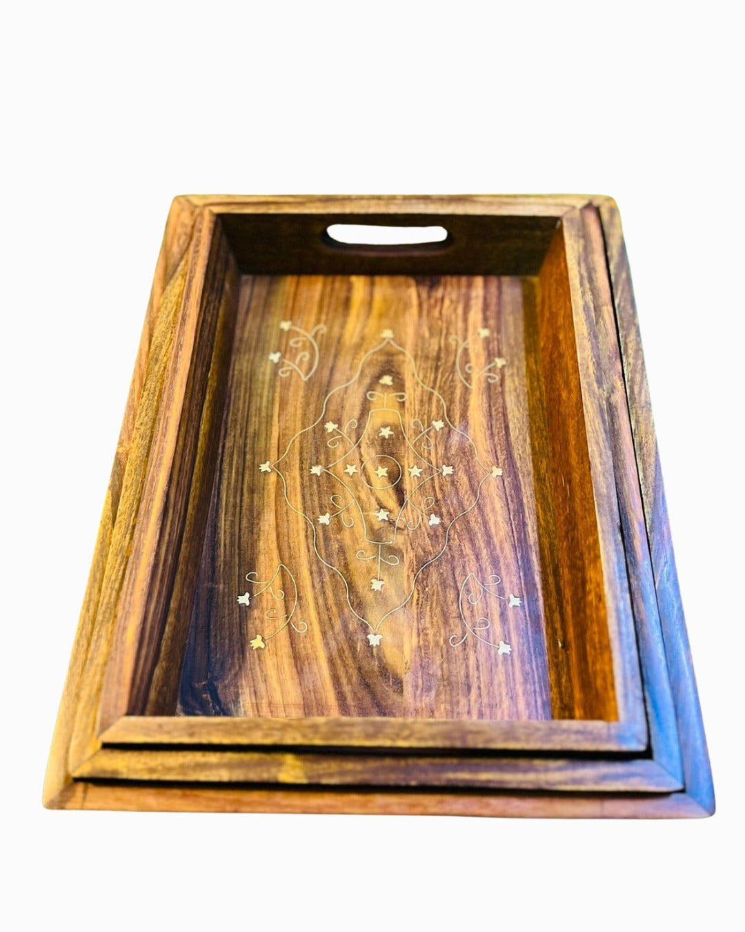 Wooden Tray Set of 3 Carving
