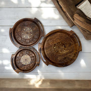 Wooden Tray Set – Gol – Carving – 3 Pieces