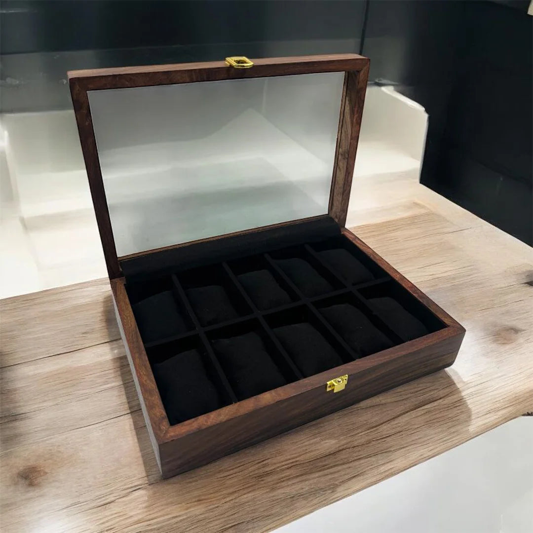 10 Watches – Plain – Glass Top – Black